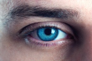 Closeup of a man's blue eye