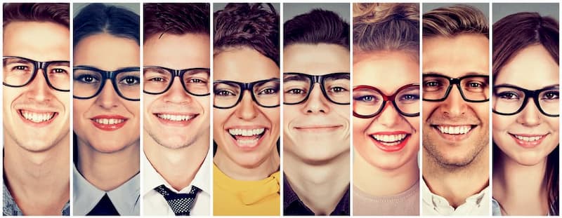 Young people wearing eyeglasses in a row