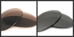 Brown and gray polarized sunglass lens options side-by-side.