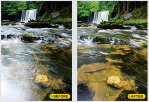 clear and blurry waterfall image represents benefits of polarized sunglasses